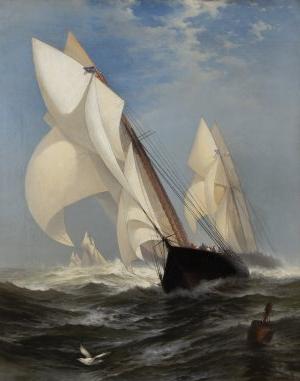 Painting of ships at sea.